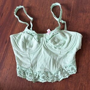 Green Lace-Trim Bustier Corset Top - Women